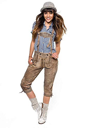 Alpenlife Damen Trachten Lederhose Kniebund Vintage Nature Smoke, Grau ( Vintage Nature ) Smoke, 42