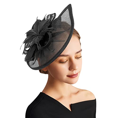 DRESHOW Fascinator Hüte für Damen Pillbox Hut mit Schleier Stirnband und Einer Gegabelten Clip Tea Party Kopfbedeckung