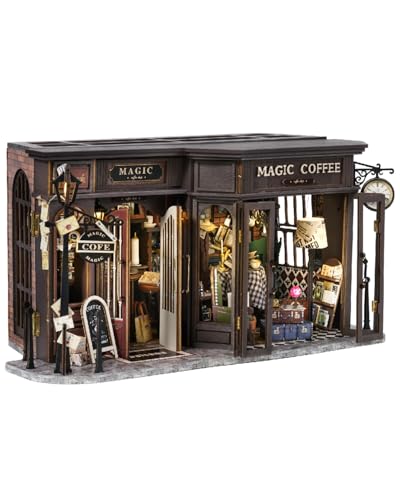 CUTEBEE DIY Miniature House,Puppenhaus Miniatur Haus Selber Bauen Kit Plus Staubschutzhülle,Modellbausätze für Erwachsene zu Bauen Kreativzimmer für Valentinstag Geschenkidee(Retro Coffee Shop)