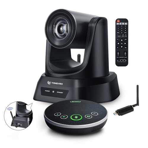 TONGVEO 5.8GHz drahtloses Konferenzraum-Kamerasystem mit Bluetooth-Mikrofon, 3X 60fps PTZ-Kamera für Online-Konferenz, funktioniert mit Zoom, Skype OBS Einfach einzurichten（50ft Tx Dist.）