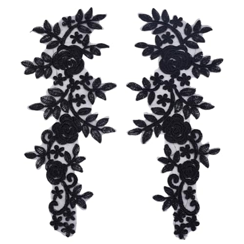 HOBBIESAY 2 Paar Blumenstickerei Spitzenapplikationen Schwarzer Polyester Blumenaufnäher Näharbeiten Dekoration Applikationen Reparaturflicken Für Hochzeitskleider Mieder Kostüme Kleidung Basteln