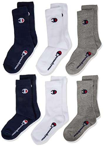 Champion Unisex - Kinder und Jugendliche Core- Junior 6pp Crew Füßlinge , Blu Marino/Bianco/Grigio Melange Chiaro, 31-34