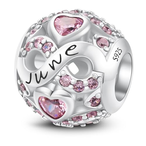 925 Sterling Silber Geburtsstein Charms Anhänger mit 5A Cubic Zirkonia Dangle Beads Charms,Openwork Perlen Liebesherz Anhänger für Pandora Europäische Charme Armband Schmuck