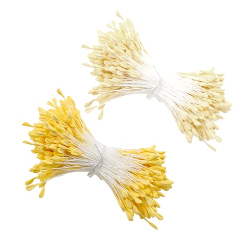 680 Stück Pfeifenreiniger Blumen Pipe Cleaner Pfeifenreiniger Blumen Set mit Zwei Perlen Köpfen,3mm Doppelköpfiges Staubblatt für DIY Blumenstrauß Handwerk (Hellgelb,Gelb)