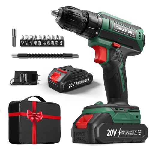 Akkuschrauber mit 2000mAh Akkus, 20V Akku Bohrschrauber Set 42Nm Max, 2-Gang Akku-Bohrmaschine, Kompatibel mit Makita Akku, 25+1 Drehmomentstufen, 10mm Bohrfutter, LED-Licht，Für Reparatur und DIY