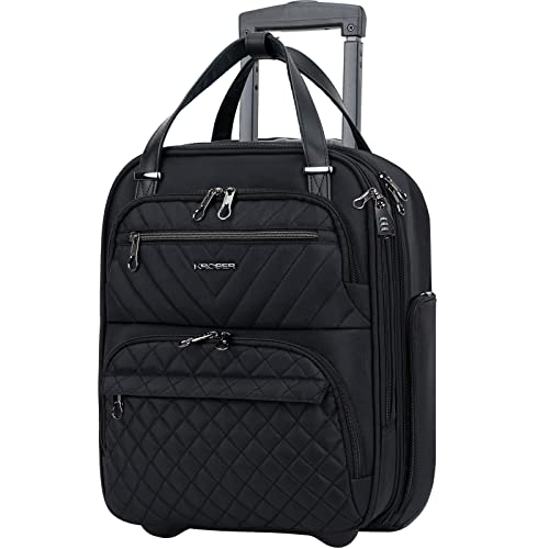 KROSER Handgepäck Koffer Trolley 40cm, Carry On Untersitzer Multifunktional 16-Zoll Leichter Über-Nacht-Koffer für Frauen, Schwarz