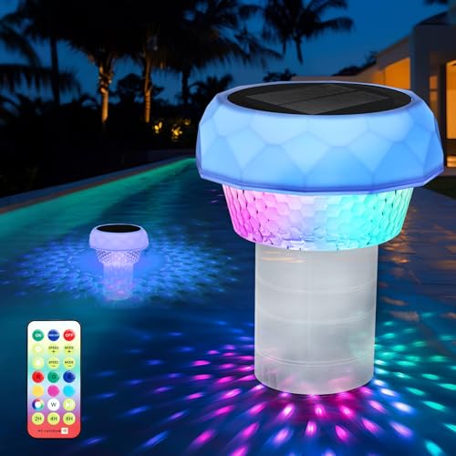 Vankarr Dosierschwimmer Pool Schwimmer für Chlortabletten Chlordosierer mit LED Poolbeleuchtung Solar Großer Chlor Schwimmer für Pool mit Fernbedienung, IP68 Wasserdicht