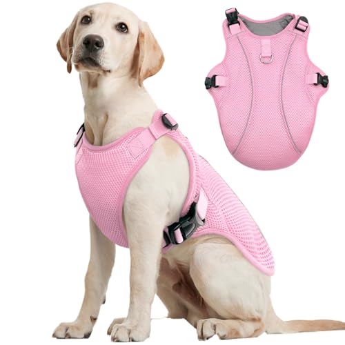 Kuoser L Kühlweste Hund Atmungsaktiv, Kühlmantel für Hunde kühlend, Belüftete Kühljacke Outdoor Aktivitäten Draußen Wandern Training Sommer Spaziergänge Hitze, Leichte Hunde Weste Schnell Rosa