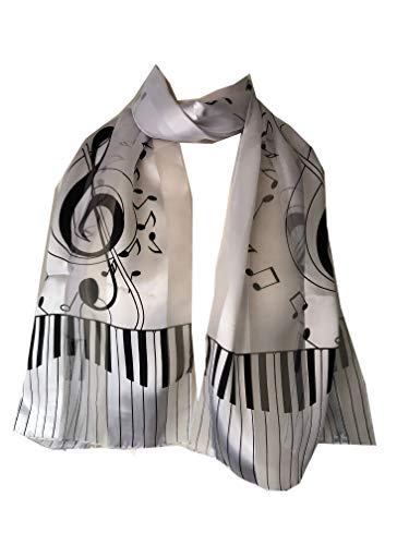 Pamper Yourself Now Klavier-Design und Musiknoten Damen dünner hübscher Schal Tolles Geschenk für Musikliebhaber., weiß / schwarz, 150cm X 30cm
