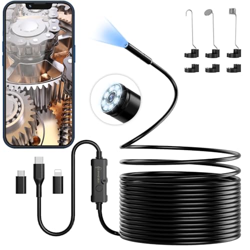 Endoskopkamera mit Licht, Ennovor 1920 HD Endoskop-Kamera Handy mit 8 LED Licht, Kein WLAN Erforderlich Inspektionskamera Wasserdichtes Ip67 Kanal-Kamera für Android & iOS, Tablet (16.4 ft/5m)