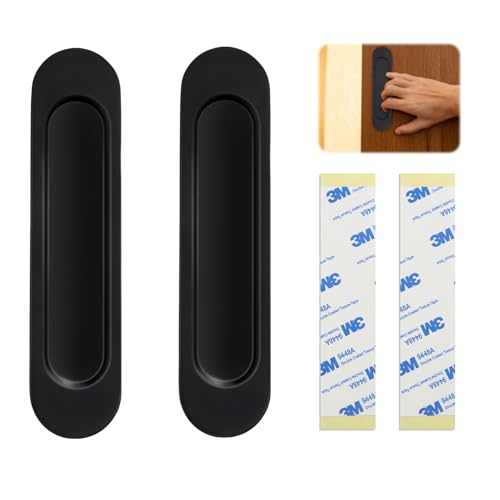 Taoduod 2 Stück 14,8cm Stanzen Türgriff Schwarz Selbstklebend Schiebetür Griff Selbstklebende Ovale Schiebetürgriffe Aluminiumlegierung Schiebetürgriffe für Schiebetüren Fenster Schubladen Schränke