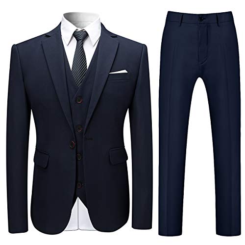 Allthemen Anzug Herren Anzug Slim Fit 3 Teilig Herrenanzug 3-Teilig Anzüge Herren Modern Sakko Business Hochzeit Marineblau 3XL