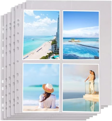100 Stück Fotohüllen DIN A4,Transparent Postkartenhüllen, 4 Fach Geteilt Fotosichthüllen,Kleine Klarsichtfolien, Karten & Fotohüllen für Familien, Hochzeits (10.8 x 15.2 cm)