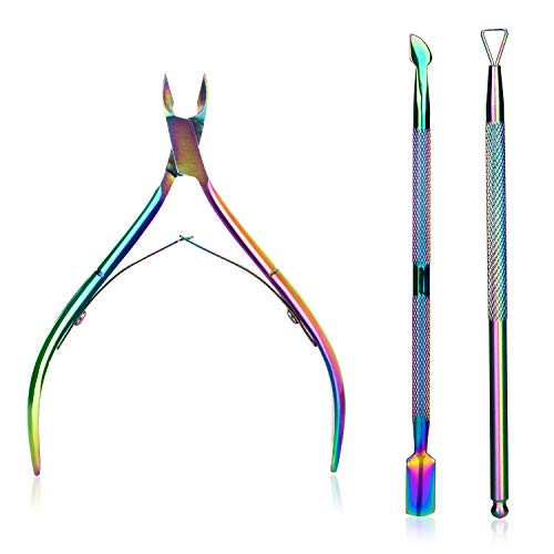 Nagelhautschieber Entferner Set,WolinTek 3 Pcs Nagelhautzange mit Nagelhautschieber, Nagelhaut trimmer, Edelstahl Nagelhautentferner und Cutter,Cuticle Nipper with Cuticle Pusher Peeler Remover Kit