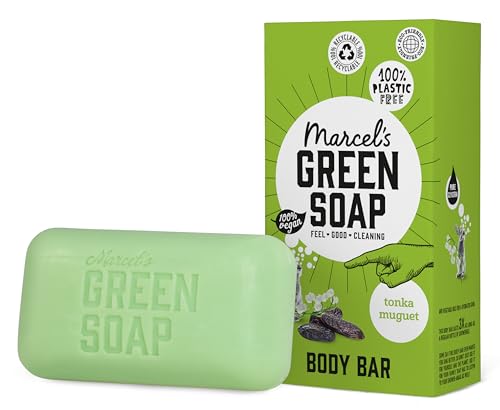 Marcel's Green Soap - Dusch Bar Tonka & Muguet - Dusch Seife - Körperseife Fest - Umweltfreundlich - Vegan - 97% Biologisch abbaubar - 150 gr