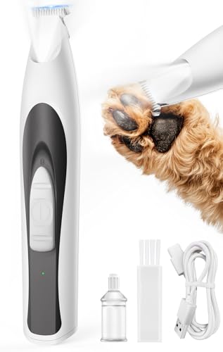 oneisall Pfotentrimmer für Hunde mit LED-Licht, Leise Hundepfoten Trimmer Paw Trim Pro dr Pfoten, Wiederaufladbar Schermaschine Hund Hundeschermaschine für Pfoten, Augen, Ohren, Gesicht (Weiß)