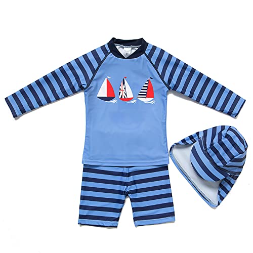 Mazuliso Jungen Baby Badeanzug UPF50+ Rash-Guard-Sets Lange Ärmel Zwei Stück Sonnenanzug(BUBoot,24-36 Months)