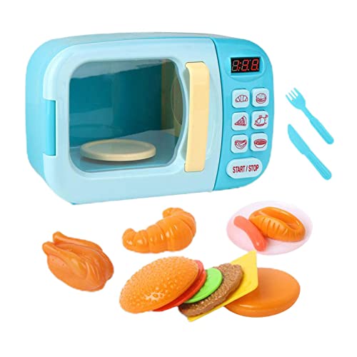 MagiDeal Spielsachen für Kinder, Mini-Mikrowelle, pädagogisches Küchenspielzeug, Babt-Küchenspielzeug für Geburtstagsgeschenke, Partygeschenke, Alter 3–6 Jahre, Blau, 13 Stücke