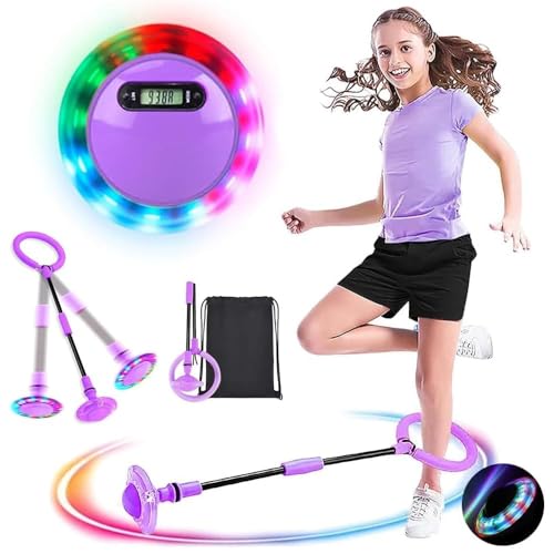 MEISHANG Swing Wheel mit Lichtrad,Swing Wheel mit Zähler,Springring Fußkreisel Kinder,Kinder Blinkender Springring,Faltbarer Blinkender Sprungball,Geschenke für Mädchen 3+ Jahre(Lila/1PCS)