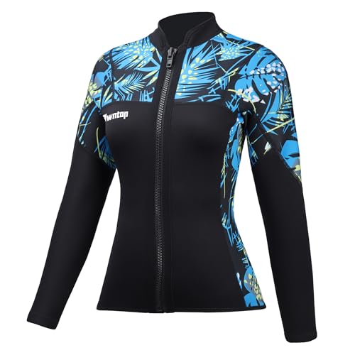 Owntop Neoprenanzug Jacke | Neoprenanzug Top Frauen | Ultra-Stretch 2mm Neopren | Flexibilität & Komfort | Langarm | YKK Frontreißverschluss | Surfen Tauchen | Damen Blau XL