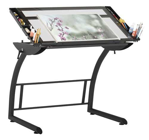 SD STUDIO DESIGNS Triflex Zeichentisch, Metall, Anthrazit/Schwarz/Klarglas, 104 x 74 x 79 cm
