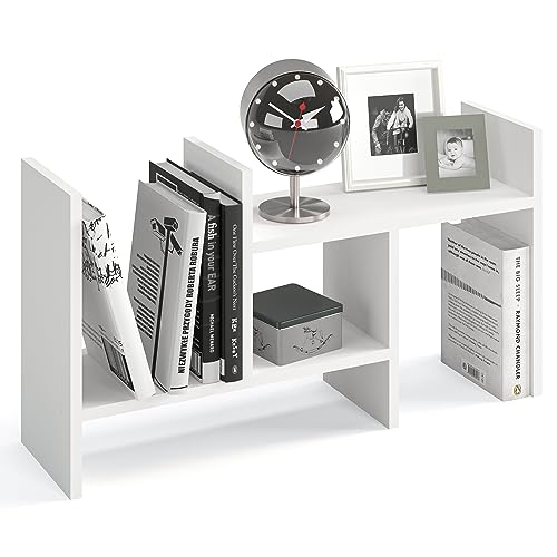 KOMTO Tischregal Schreibtisch Aufsatzregal - Regal Klein, Küchenregal Stehend für Arbeitsplatte, Desktop Bücherregal Weiß | Shelf K 51-97 х 20 х 40 cm