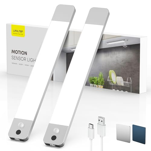 Schrankbeleuchtung Led Lampe mit Handwelle & Bewegungsmelder - 25cm 1500mAh Schranklicht Unterbauleuchte Küche Licht Dimmbar Rahmenlos - Vitrinenbeleuchtung Leiste Magnetische | 2 Stück