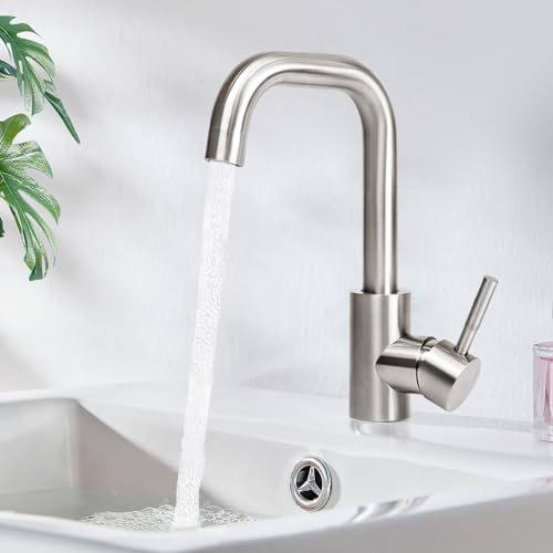 Mursche Wasserhahn Bad Waschtischarmatur Waschbecken - Armatur Edelstahl Gebürstet Mischbatterie Warm- und Kaltwasserhahn Hochdruck Leise Waschbeckenarmatur für Badezimmer WC Spül Küche Spülbecken