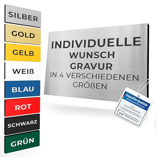 Klingelschild mit Gravur | Namenschild Briefkasten selbstklebend Türschild in vielen Farben & Größen | Briefkastenschild mit Wunschtext Schild für Haustür wetterfest | Namen Plakette (1 Schild)