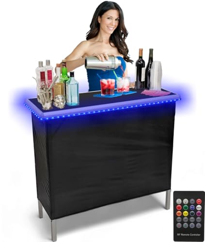 PARTYPONG Zusammenklappbare tragbare Stange mit LED-Lichtern, kabellose Fernbedienung, 2 Stangenröcke, Aufbewahrungsregal und Tragetasche, einzeln (schwarz)