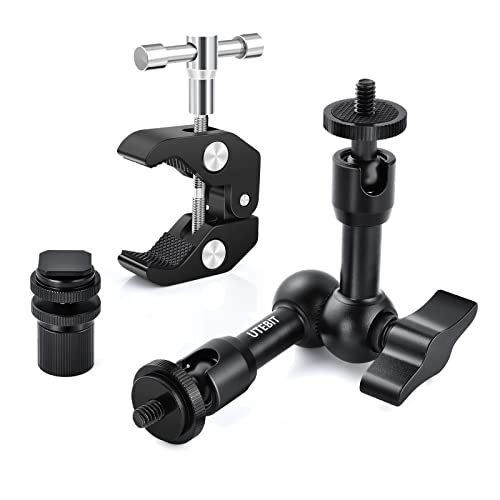 UTEBIT 7-Zoll-Gelenkarm mit großer Super-Krabbenklemme und Hot Shoe Mount 1/4" Magic DSLR Stativ Arme Kit für Fotografie, Video, Kamera Rig, LED-Licht, Blitzlicht, LCD-Monitor