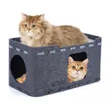 IDOGCHEW Katzenhaus Filz, Abnehmbare Katzenhöhle aus Filz 59 x 29 x 30 cm, Winterfest und Wärmeisolierend, Schützt die Krallen, Ideal zum Spielen und Schlafen für Katzen, Dunkelgrau