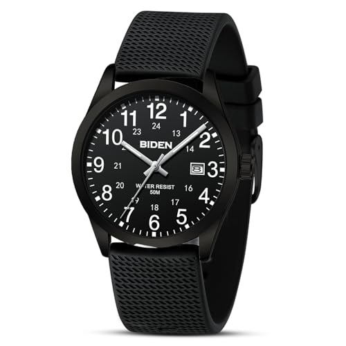 LN LENQIN Herren Analog Uhren 30M Wasserdicht Krankenschwester Uhren mit Nylon Bands für Männer Licht einfache Feld Uhren mit Datum Leichter Leser -Schwarz