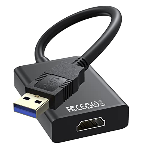 USB zu HDMI Adapter, HD 1080P USB 3.0/2.0 zu HDMI Audio Video Adapter, Video Grafikkabel Mehrere Monitore Konverter kompatibel mit Windows XP/7/8/8.1/10/11, für PC Laptop Projektor HDTV TV-Schwarz