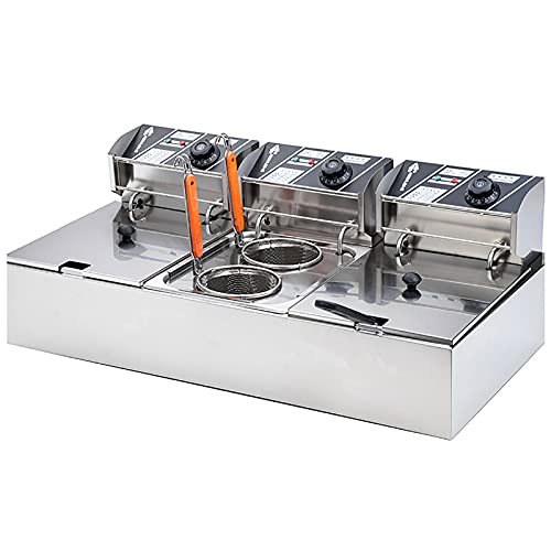 3-in-1-Gewerbliche elektrische Fritteuse von Oden, Kochgerät und Nudelkocher, mu Fritteuse für die Arbeitsplatte, Edelstahl-Tischplatte mit drei Behältern, Korb für Restaurants, 18 l, 2500 W