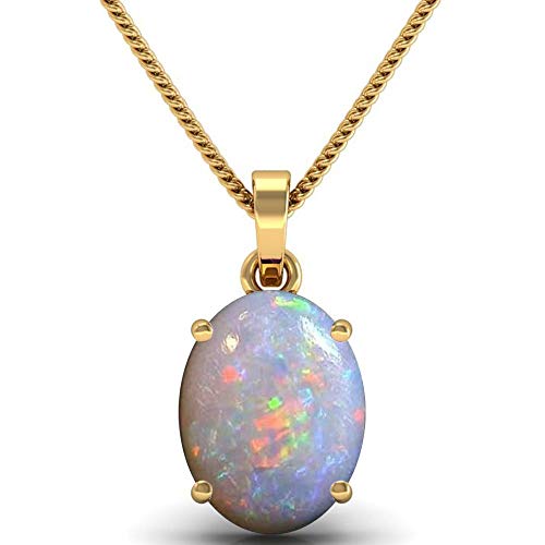 Parineeta Gems 9,25 Ratti zertifizierter natürlicher Opal Gold Anhänger Medaillon AA++ Qualität (australischer Opal) Brillantschliff zertifizierter astrologischer Edelstein, Vergoldet, Opal
