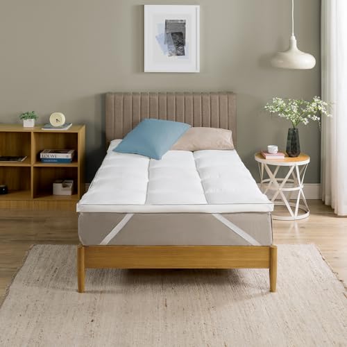 Zinus Bambus-Matratzenauflage 90x200 cm – Gesteppter, 5 cm dicker Spannbettbezug – Maschinenwaschbar und hypoallergen, White