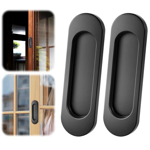 Vin Beauty 2 Stück Selbstklebende Ovale Schiebetürgriffe Kein Stanzen Aluminiumlegierung Türgriff 10 CM Bündiger Griff Schwarz Scheunentor Griffe für Schiebetüren Fenster Schränke