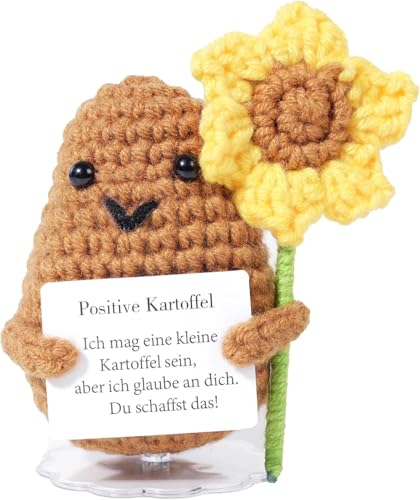 Positive Kartoffel Pocket Hug, Kreative Strickwolle Kartoffel Puppe Kleine Glücksbringer, Beste Mutmacher Geschenk für Freundin Frauen Familie Positiver Energiekarte (Sonnenblume)