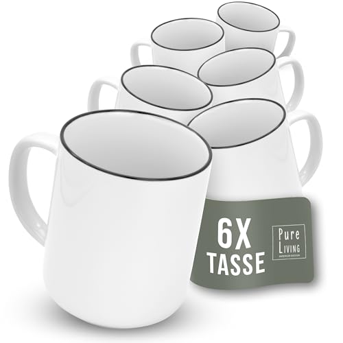 Kaffeetassen 6er Set Scandi - Premium Porzellan Tassen, Skandinavischen Design, Spülmaschinenfest - Moderne Tee- und Kaffeebecher weiß, Stilvolle Ergänzung zum Kaffeeservice - Pure Living Geschirr