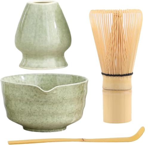 XPSSJMU Matcha-Set, Matcha-Rührer, Matcha-Rührer, Matcha-Rührer-Set, Keramik-Matcha-Set inklusive Matcha-Schüssel mit Ausgießer, Matcha-Rührer-Ständer und Bambuslöffel, bestes Geschenk für Ihre Lieben