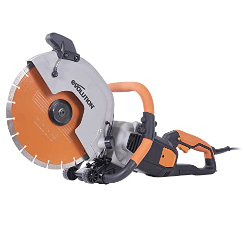 Evolution R300DCT+ Betonsäge Elektrische Steinsäge 2400W Nass-/Trocken Steinschneidemaschine Staubfreies Schneiden mit Staubunterdrückung 300 mm Scheibendurchmesser Sägeblatt, 115 mm Schnitttiefe