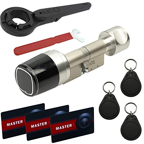 ISEO Libra Smart 2.0 Starter-Paket mit elektronischem Doppelzylinder A:30/I:30, Batterie, Masterkarten-Set, 3 Transpondern und Montagewerkeug - IP66 - Modulbauweise