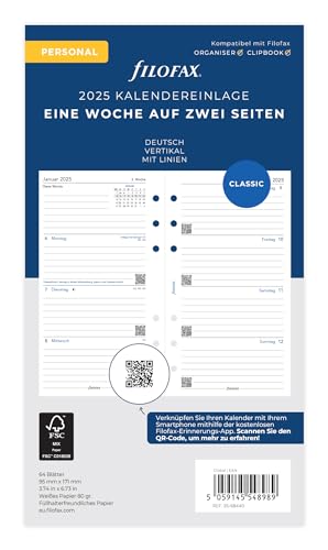 Filofax Personal 1 Woche auf 2 Seiten vertikal (deutsch)2025