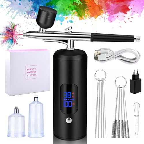 Daakro Airbrush Set, Spritzpistole mit Kompressor 38PSI Kabelloses Airbrush-Kit, Kuchendekoration, Nagelkunst, Tattoos, und Gesichtsbemalung
