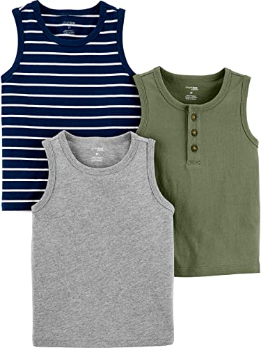 Simple Joys by Carter's Baby-Jungen Multi-Pack Muscle Tops Kleinkind-Tank-Top, Grau Meliert/Marineblau Streifen/Olivgrün, 3-6 Monate (3er