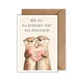 WBdesignz Abschied Karte mit Umschlag - Abschiedskarte für Kolleginen mit einem Spruch Otter mit Herz Glückwunschkarte Geschenkkarte zum Abschied und Neuanfang für Frauen (DIN A6)
