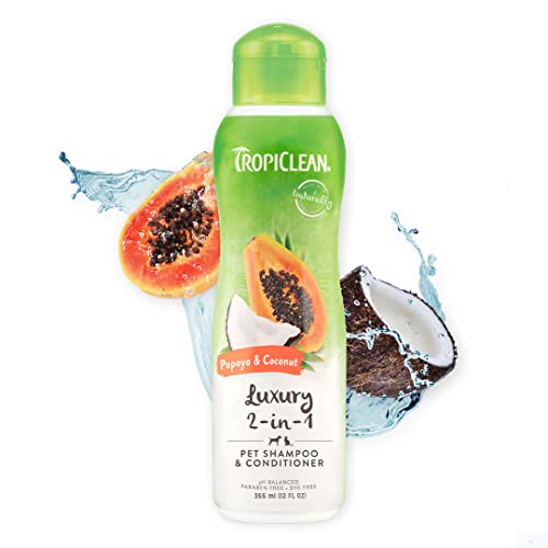 TropiClean Dog Shampoo - 2-in-1 Shampoo & Conditioner für Hunde und Katzen - Hergestellt aus natürlichen Inhaltsstoffen - Papaya & Kokosnuss, 355 ml