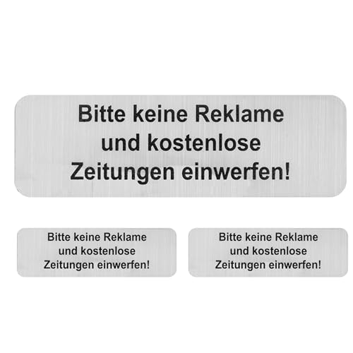 Briefkastenaufkleber "Keine Werbung", 3 Stück, 67 x 21 mm, selbstklebende Folie in Edelstahl Optik, Stop Werbung Schild für Innen- und Außenbereich, Aufkleber Sticker Hinweis "Bitte keine Werbung"