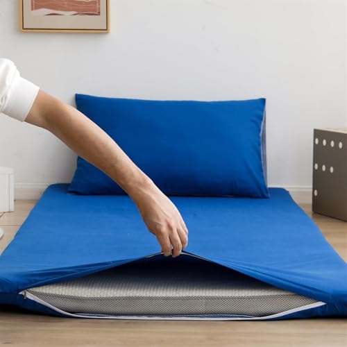 Futon-Matratzenbezug aus Baumwolle, einfarbig, Kingsize, waschbar, mit Reißverschluss, vollständiger Schutz, Bodenmatte, 180 x 200 cm, Königsblau